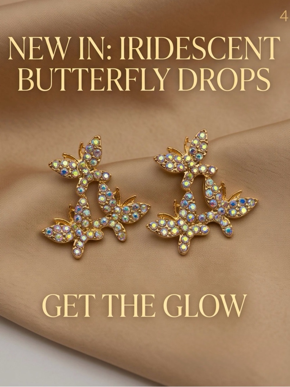 New Pair Of AB Bling Iridescent Butterfly Post Drop Earrings